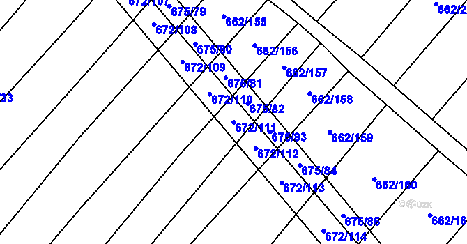 Parcela st. 672/111 v KÚ Rozdrojovice, Katastrální mapa