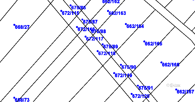 Parcela st. 672/118 v KÚ Rozdrojovice, Katastrální mapa