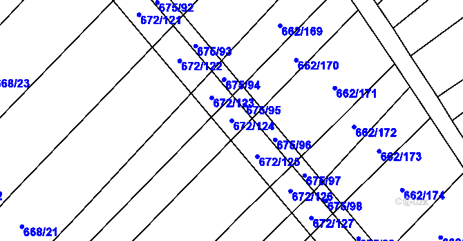 Parcela st. 672/124 v KÚ Rozdrojovice, Katastrální mapa