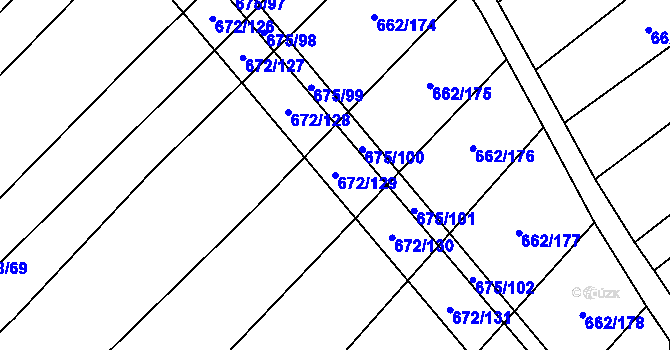 Parcela st. 672/129 v KÚ Rozdrojovice, Katastrální mapa
