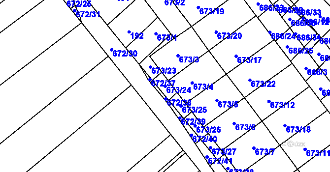 Parcela st. 673/24 v KÚ Rozdrojovice, Katastrální mapa