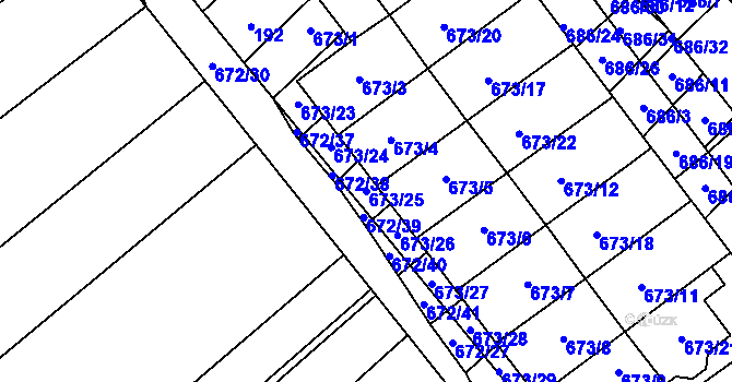 Parcela st. 673/25 v KÚ Rozdrojovice, Katastrální mapa