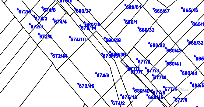 Parcela st. 675/15 v KÚ Rozdrojovice, Katastrální mapa