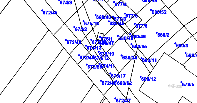 Parcela st. 675/19 v KÚ Rozdrojovice, Katastrální mapa