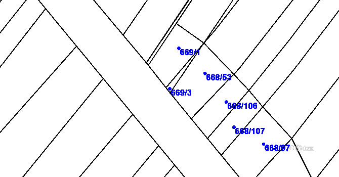 Parcela st. 669/3 v KÚ Rozdrojovice, Katastrální mapa
