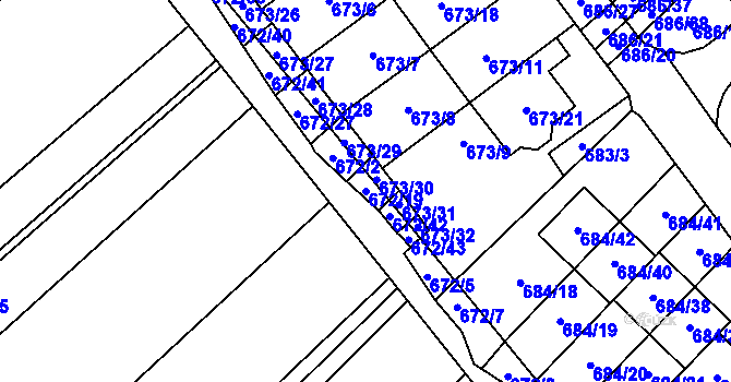Parcela st. 672/19 v KÚ Rozdrojovice, Katastrální mapa