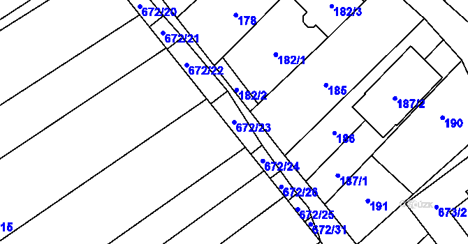 Parcela st. 672/23 v KÚ Rozdrojovice, Katastrální mapa