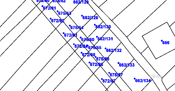 Parcela st. 675/55 v KÚ Rozdrojovice, Katastrální mapa