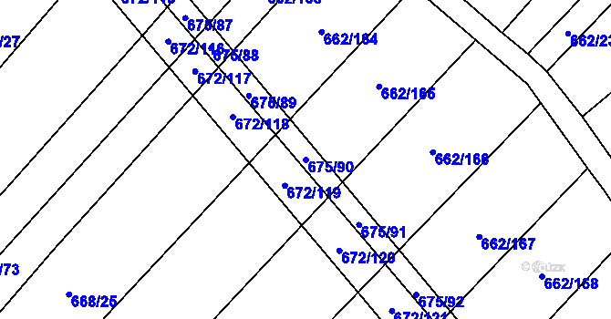Parcela st. 675/90 v KÚ Rozdrojovice, Katastrální mapa