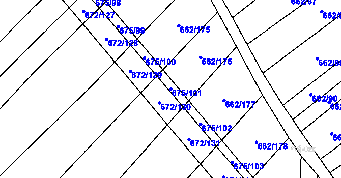 Parcela st. 675/101 v KÚ Rozdrojovice, Katastrální mapa