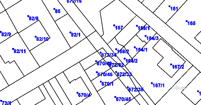 Parcela st. 672/34 v KÚ Rozdrojovice, Katastrální mapa