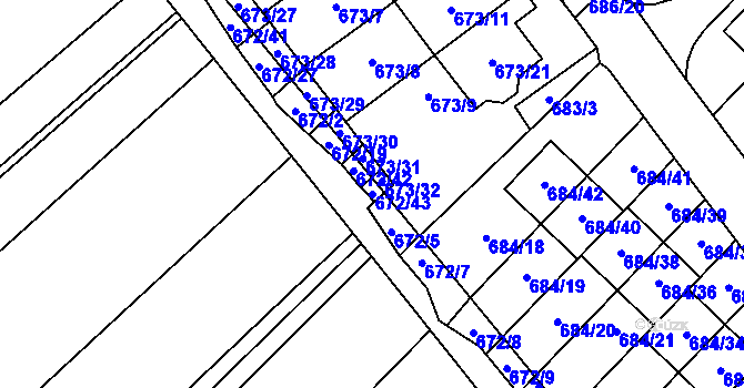 Parcela st. 672/43 v KÚ Rozdrojovice, Katastrální mapa