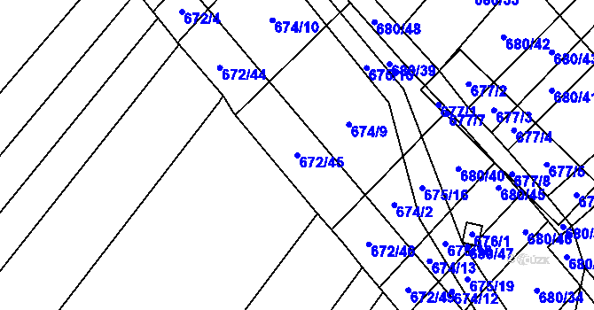 Parcela st. 672/45 v KÚ Rozdrojovice, Katastrální mapa