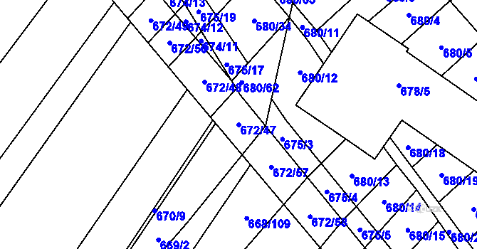 Parcela st. 672/47 v KÚ Rozdrojovice, Katastrální mapa