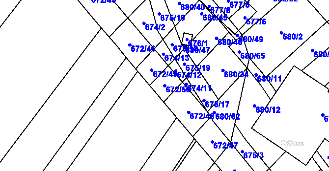 Parcela st. 672/50 v KÚ Rozdrojovice, Katastrální mapa