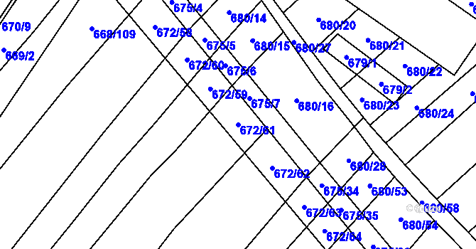 Parcela st. 672/61 v KÚ Rozdrojovice, Katastrální mapa