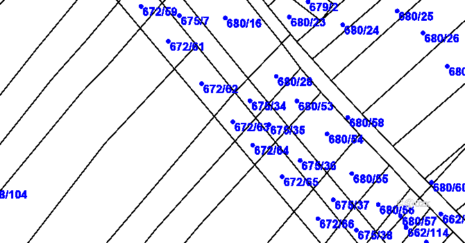 Parcela st. 672/63 v KÚ Rozdrojovice, Katastrální mapa