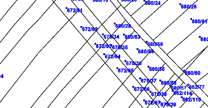 Parcela st. 672/64 v KÚ Rozdrojovice, Katastrální mapa
