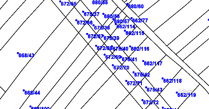 Parcela st. 672/69 v KÚ Rozdrojovice, Katastrální mapa