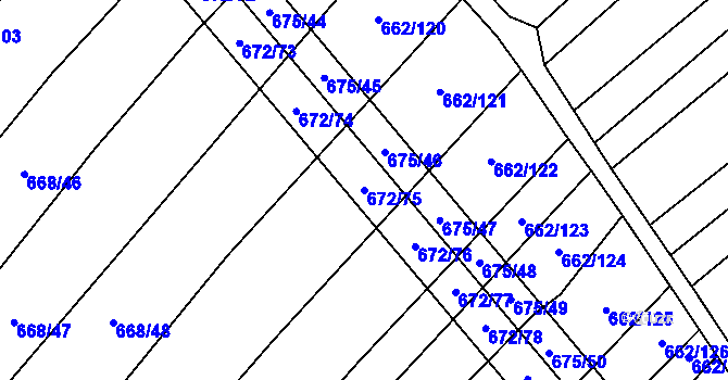 Parcela st. 672/75 v KÚ Rozdrojovice, Katastrální mapa