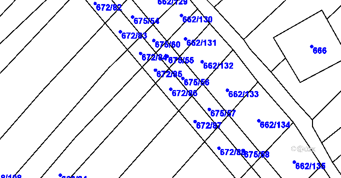 Parcela st. 672/86 v KÚ Rozdrojovice, Katastrální mapa