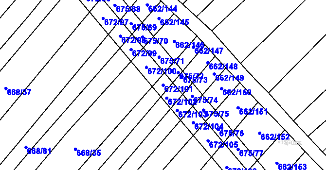 Parcela st. 672/101 v KÚ Rozdrojovice, Katastrální mapa