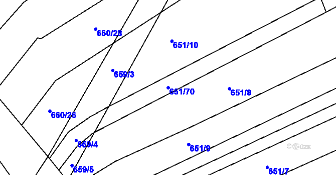Parcela st. 651/70 v KÚ Rozdrojovice, Katastrální mapa