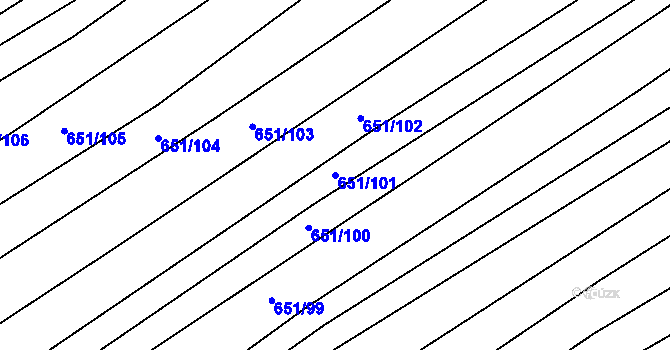 Parcela st. 651/101 v KÚ Rozdrojovice, Katastrální mapa