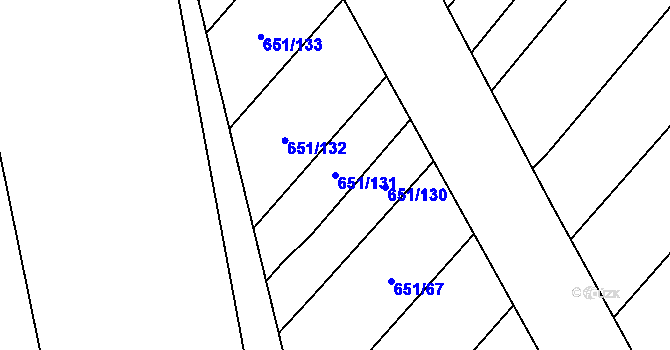 Parcela st. 651/131 v KÚ Rozdrojovice, Katastrální mapa