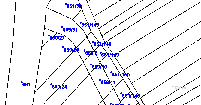 Parcela st. 651/149 v KÚ Rozdrojovice, Katastrální mapa