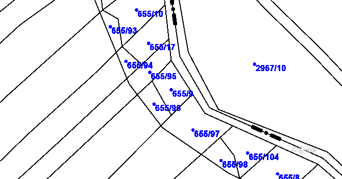 Parcela st. 655/9 v KÚ Rozdrojovice, Katastrální mapa