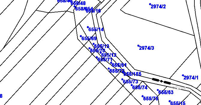 Parcela st. 655/12 v KÚ Rozdrojovice, Katastrální mapa