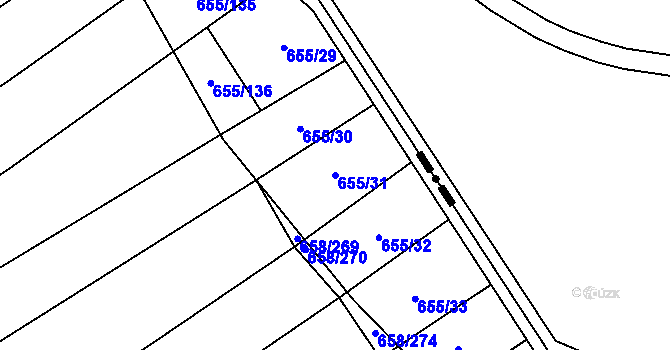 Parcela st. 655/31 v KÚ Rozdrojovice, Katastrální mapa