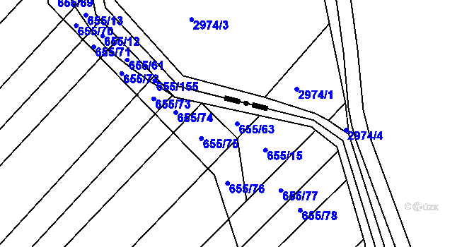 Parcela st. 655/63 v KÚ Rozdrojovice, Katastrální mapa