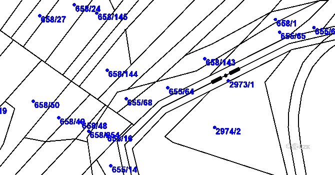 Parcela st. 655/64 v KÚ Rozdrojovice, Katastrální mapa