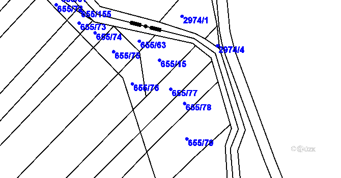Parcela st. 655/77 v KÚ Rozdrojovice, Katastrální mapa