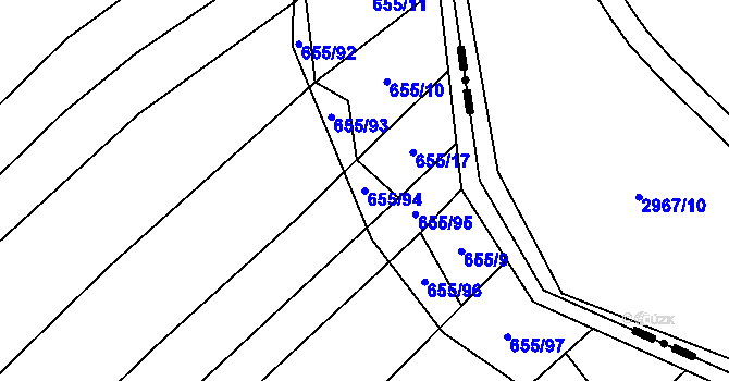 Parcela st. 655/94 v KÚ Rozdrojovice, Katastrální mapa