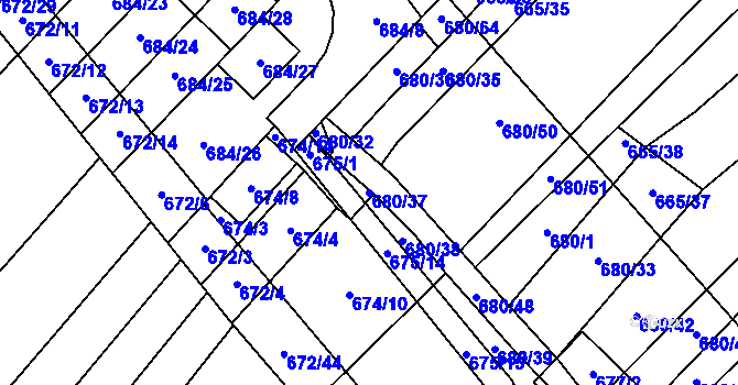 Parcela st. 680/37 v KÚ Rozdrojovice, Katastrální mapa