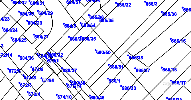 Parcela st. 680/50 v KÚ Rozdrojovice, Katastrální mapa