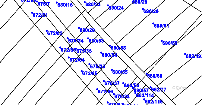 Parcela st. 680/54 v KÚ Rozdrojovice, Katastrální mapa