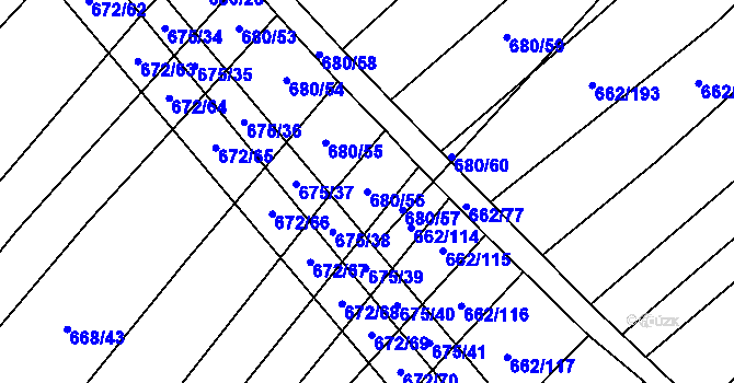 Parcela st. 680/56 v KÚ Rozdrojovice, Katastrální mapa