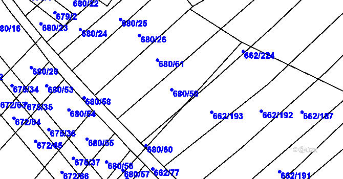Parcela st. 680/59 v KÚ Rozdrojovice, Katastrální mapa