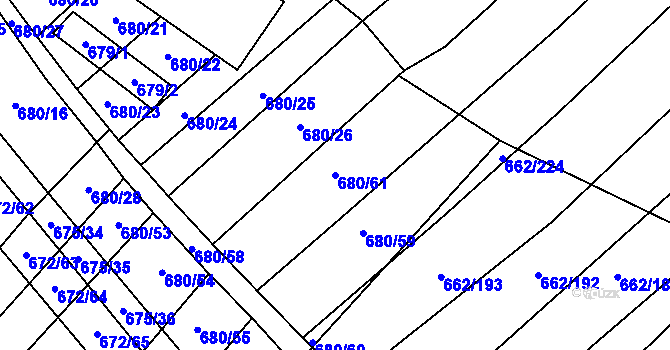 Parcela st. 680/61 v KÚ Rozdrojovice, Katastrální mapa