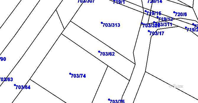 Parcela st. 703/62 v KÚ Rozdrojovice, Katastrální mapa
