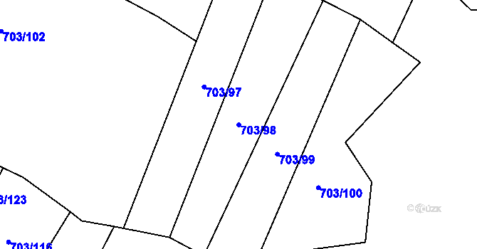 Parcela st. 703/98 v KÚ Rozdrojovice, Katastrální mapa