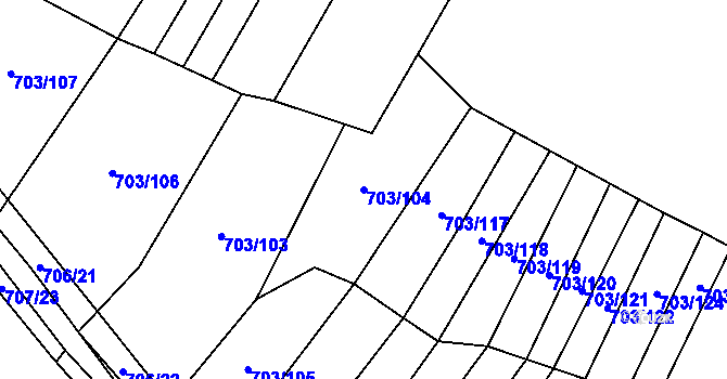 Parcela st. 703/104 v KÚ Rozdrojovice, Katastrální mapa