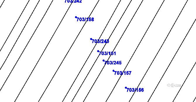 Parcela st. 703/151 v KÚ Rozdrojovice, Katastrální mapa