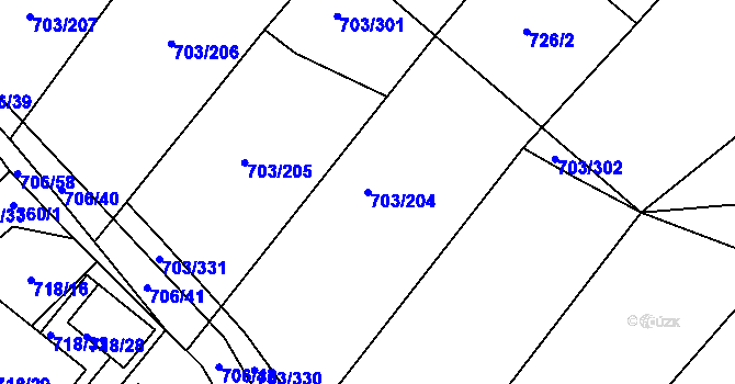 Parcela st. 703/204 v KÚ Rozdrojovice, Katastrální mapa