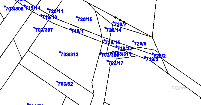 Parcela st. 703/326 v KÚ Rozdrojovice, Katastrální mapa