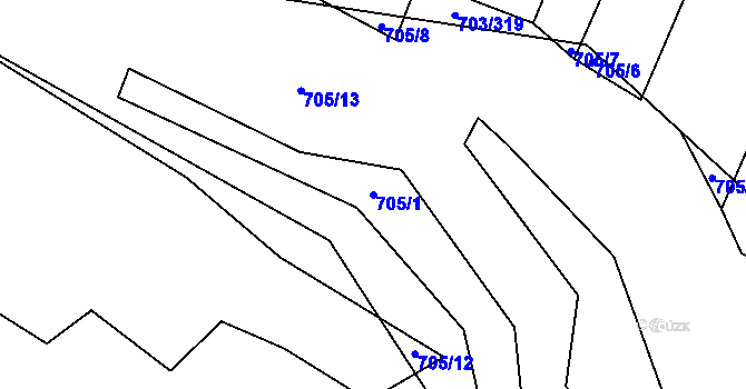 Parcela st. 705/1 v KÚ Rozdrojovice, Katastrální mapa